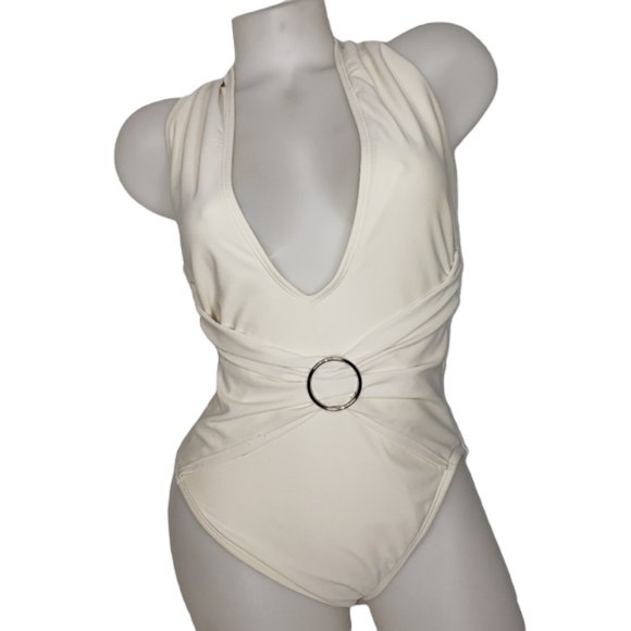 ANNE COLE DEEP PLUNGE WHITE ONE PIECE SWIMSUIT SIZE 12 - Picture 15 of 15